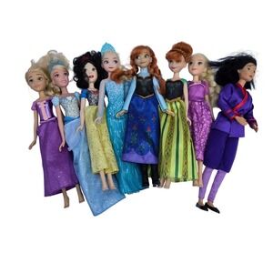 Disney Princess Doll Lot Kids Elsa Anna Mulan Rapunzel Hasbro and Mattel 8pc